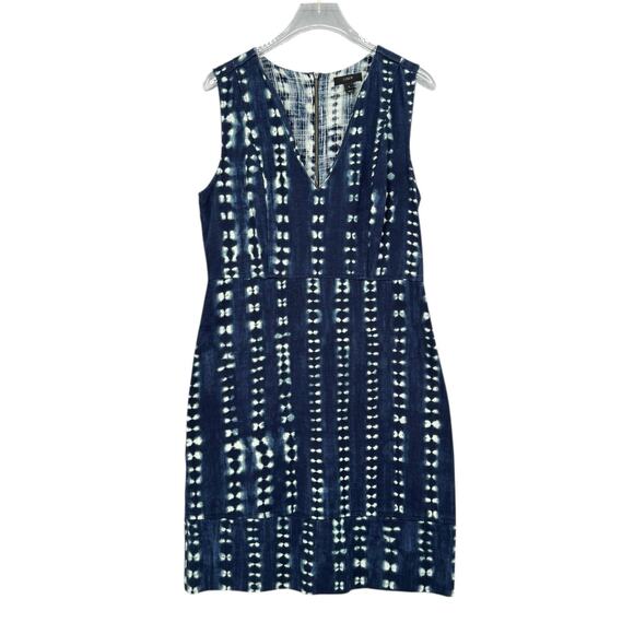 J. Crew Navy Blue Tie Dye Print Woven Canvas 100% Cotton V-neck Sheath Dress - Picture 7 of 12